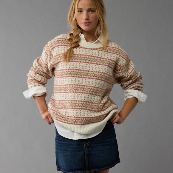 American Eagle Whoa So Soft Crewneck Sweater Size Medium in Multi Color - Picture 4 of 11